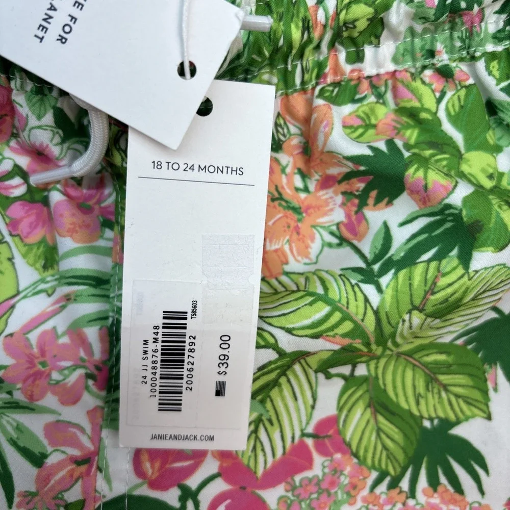 Janie and Jack Boys 18 To 24 Months Recycled Tropical‎ Floral Swim Trunk NEW
